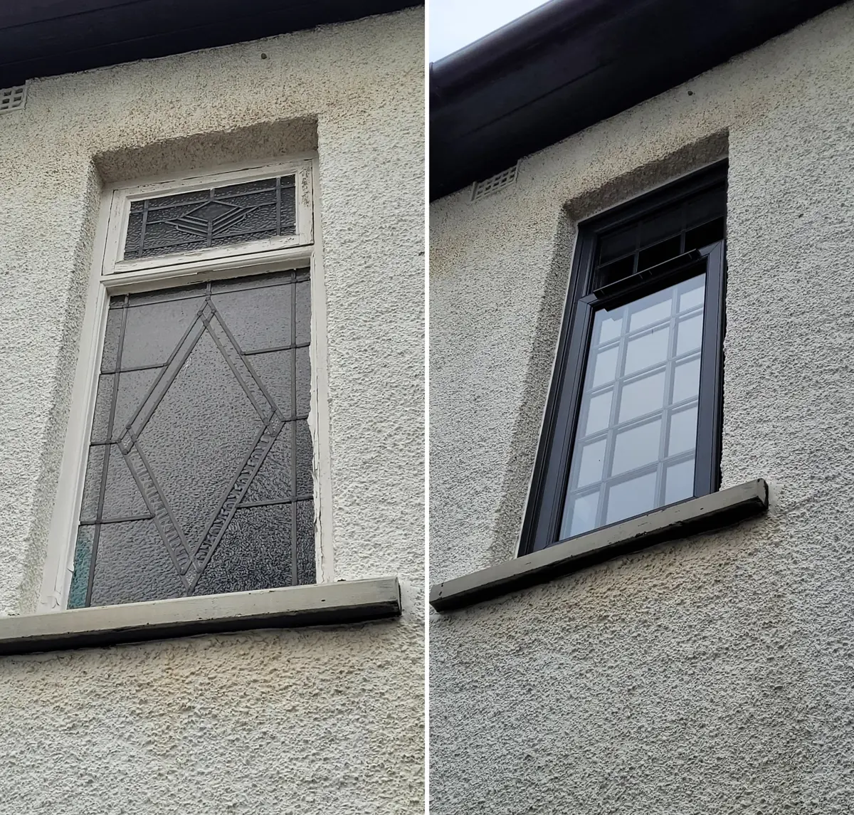 A before and after of new windows installed on a house in Leeds