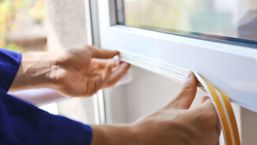 A Person Fitting Draught proofing To A Window Stock