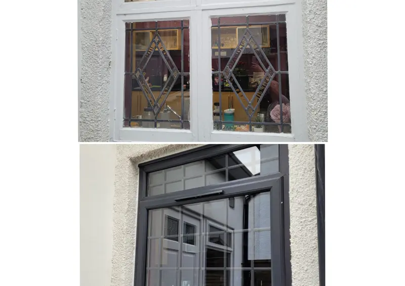 A before and after of new windows installed on a house in Leeds