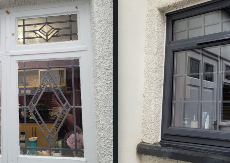 A before and after of new windows installed on a house in Leeds