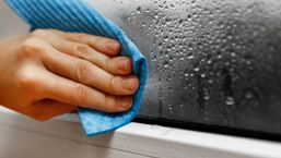 Condensation Being Wiped From A Window Stock